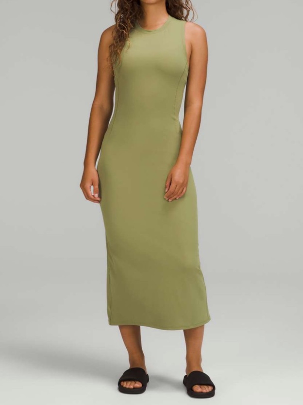 Lululemon All Aligned Midi Dress Slim Fit Bronze Green Buttery Soft Nulu Size 2
